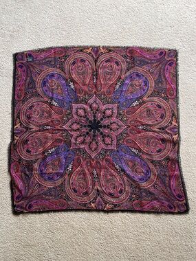Paisley Print Square Scarf - Purple & Pink 34” x 34”